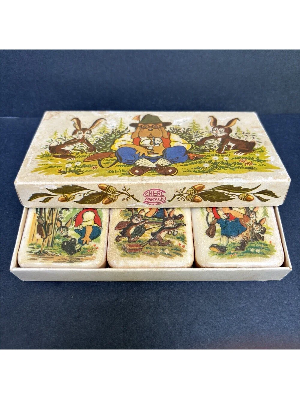 New Vintage Scherl Fairy Tale Soap Set from Bavaria, Germany Deputy Dog Rabbits